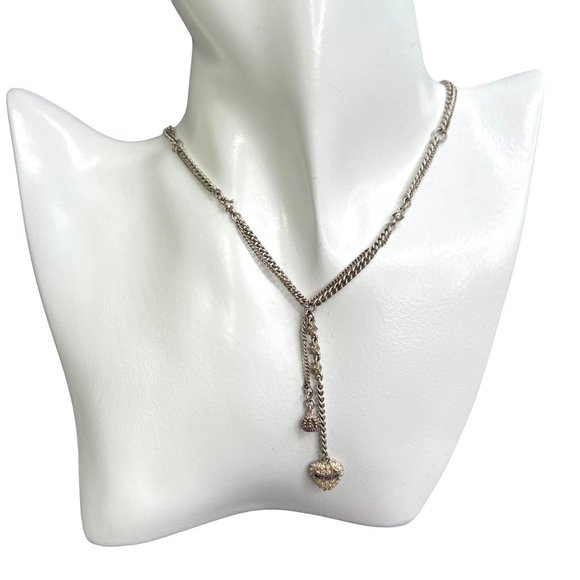 Juicy Couture Lariat Necklace Rhinestone Heart Crown Silver Tone Signed - Picture 1 of 14